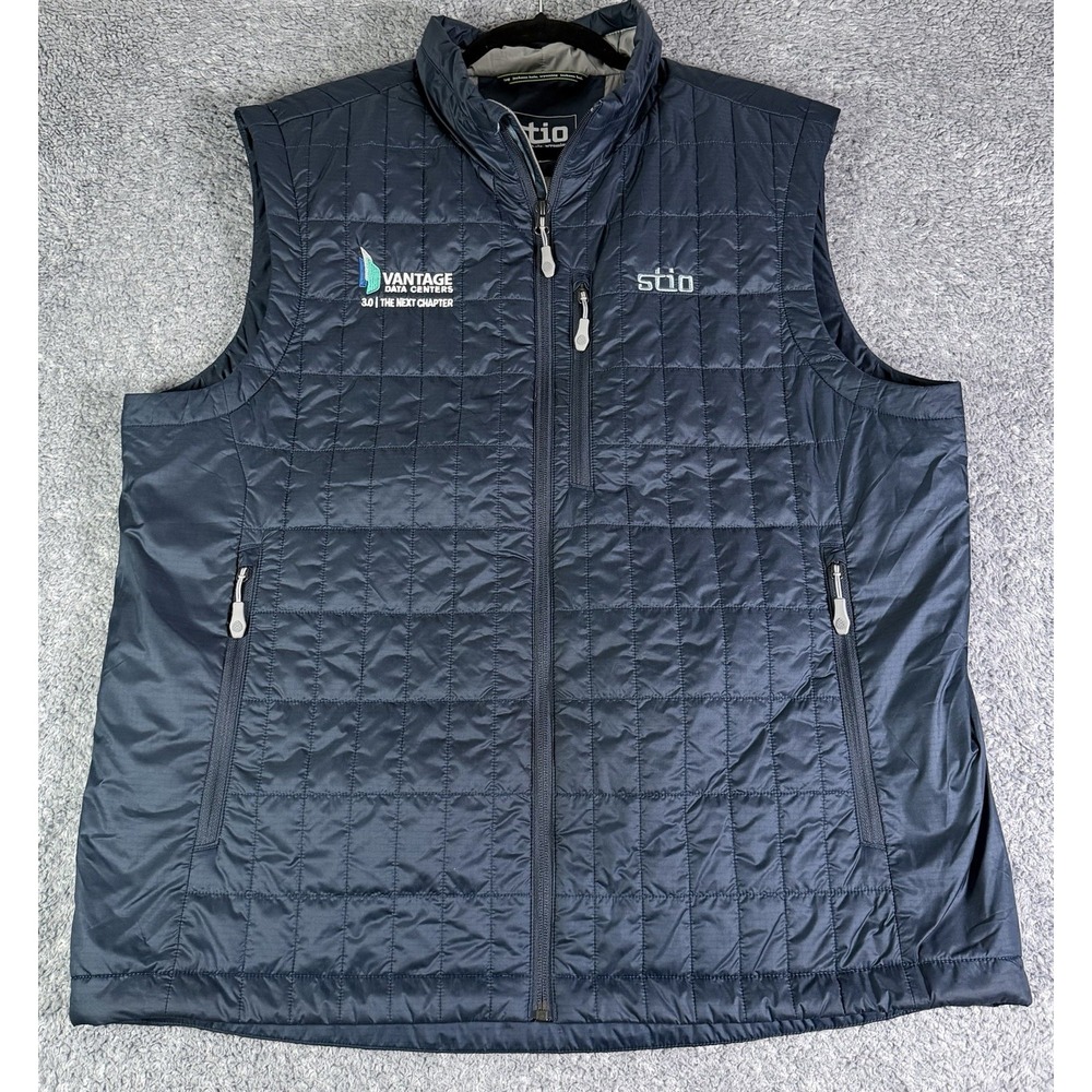 Stio Azura Insulated Puffer Vest Primaloft Quilted Full Zip Blue Men's XL Logo